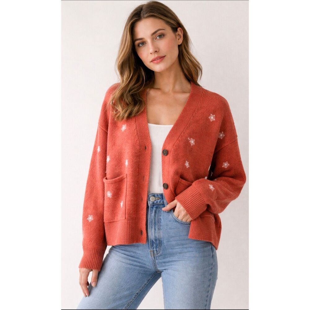 A.N.A a new approach Embroidered Rust Cardigan Sweater Women’s Size M
